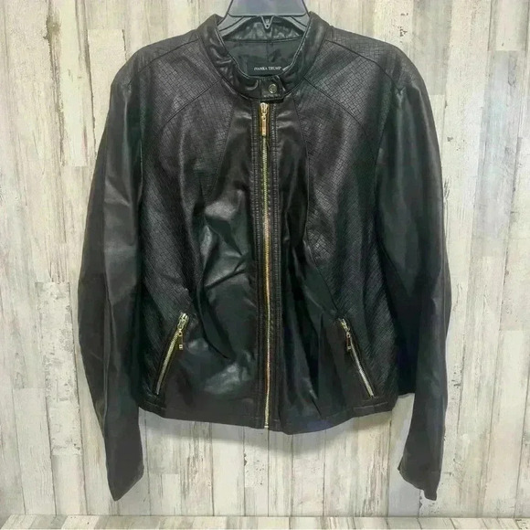 Ivanka Trump Black Moto Jacket Size 1X Gold Accent Button And Zippers - Picture 2 of 11